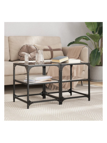 Sonata H Маси за кафе с черен стъклен плот 2 бр 40x40x45 см стомана