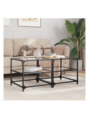 Sonata H Маси за кафе с прозрачен стъклен плот 2 бр 50x50x45 см стомана