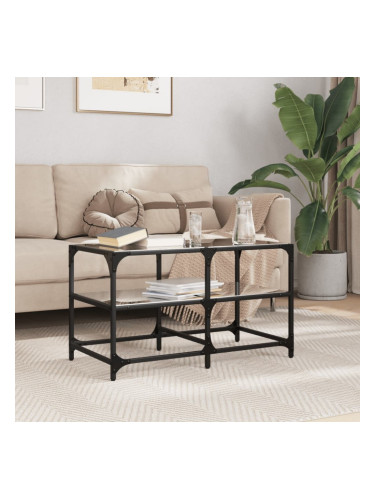 Sonata H Маса за кафе с черен стъклен плот 78,5x40x45 см стомана