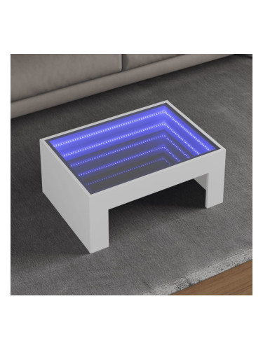 Sonata H Маса за кафе с Infinity LED, бяла, 70x50x30 см
