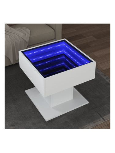 Sonata H Маса за кафе с LED, бяла, 50x50x45 см, инженерно дърво