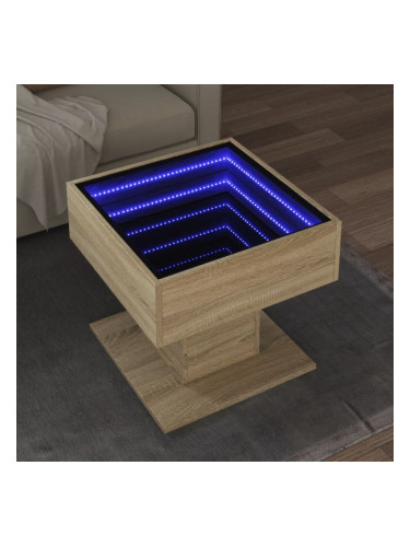 Sonata H Маса за кафе с LED, дъб сонома, 50x50x45 см, инженерно дърво