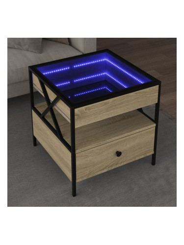 Sonata H Маса за кафе с Infinity LED, сонома дъб, 50x50x51 см