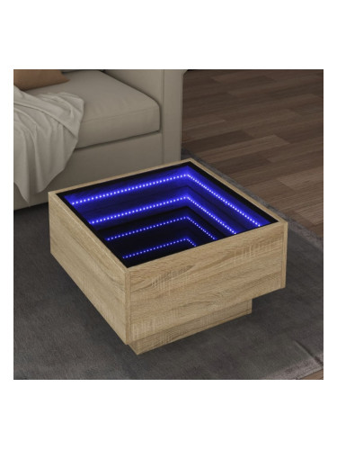 Sonata H Маса за кафе с LED, сонома дъб, 50x50x30 см, инженерно дърво