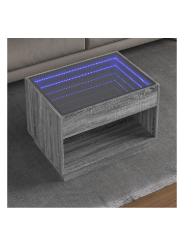 Sonata H Маса за кафе с Infinity LED, сив сонома, 70x50x50 см