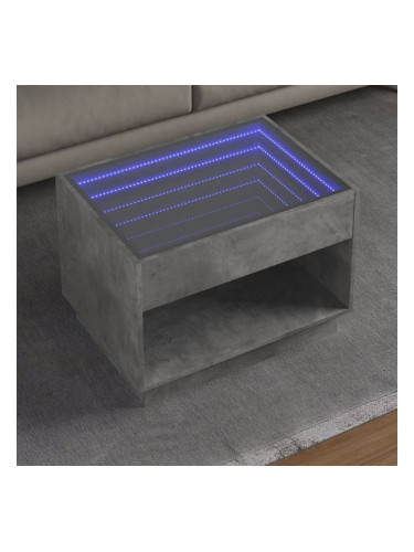 Sonata H Маса за кафе с Infinity LED, бетонно сив, 70x50x50 см