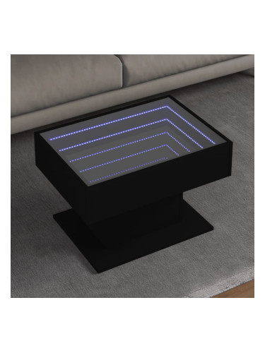 Sonata H Маса за кафе с LED, черна, 70x50x45 см, инженерно дърво