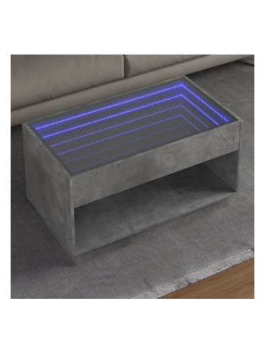 Sonata H Маса за кафе с Infinity LED, бетонно сива, 90x50x50 см