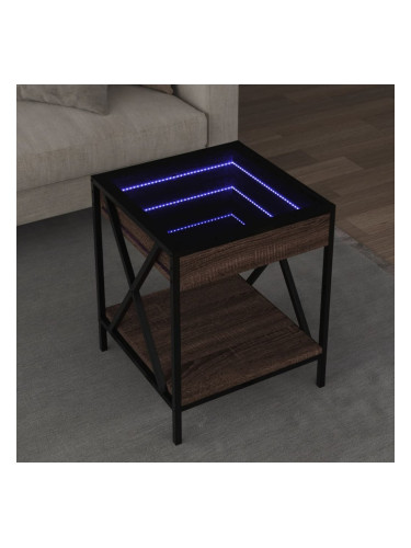 Sonata H Маса за кафе с Infinity LED, кафяв дъб, 40x40x49 см