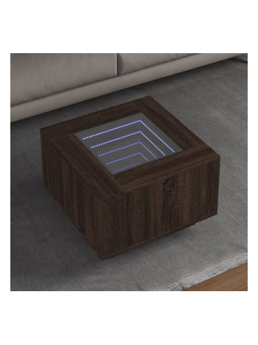 Sonata H Маса за кафе с LED, кафяв дъб, 60x60x40 см, инженерно дърво