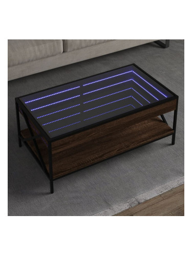 Sonata H Маса за кафе с Infinity LED, кафяв дъб, 90x50x38 см