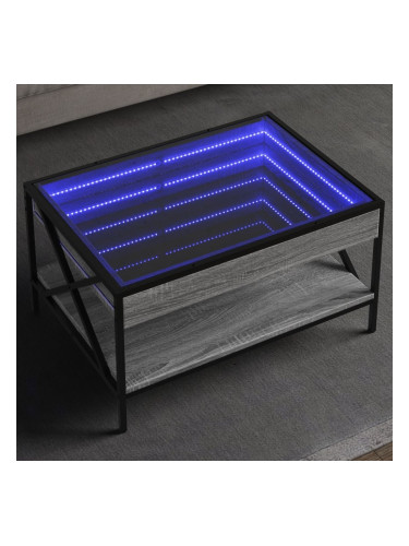Sonata H Маса за кафе с Infinity LED, сив сонома, 70x50x38 см