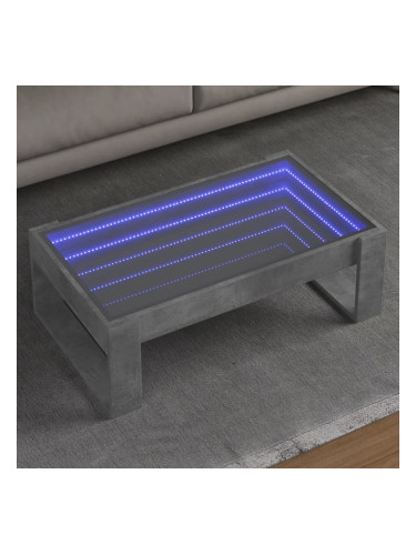 Sonata H Маса за кафе с Infinity LED, бетонно сив, 90x53x30 см