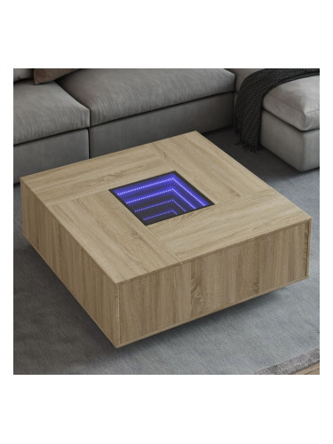 Sonata H Маса за кафе с Infinity LED, сонома дъб, 100x100x40 см