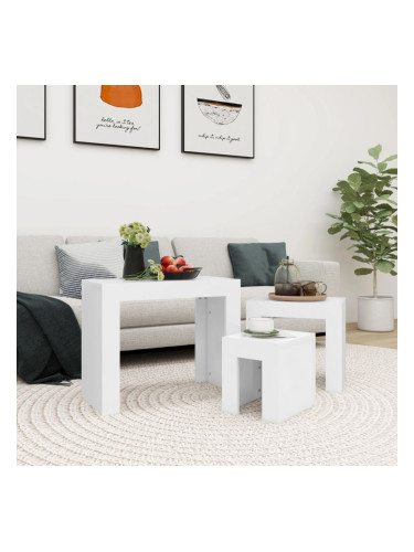 Sonata H Стифиращи масички за кафе, 3 бр, бели, инженерно дърво