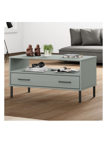 Sonata H Кафе маса с метални крака сива 85x50x45 см масивно дърво OSLO