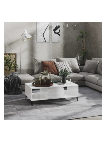 Sonata H Маса за кафе, бял гланц, 103,5x60x35 см, инженерно дърво