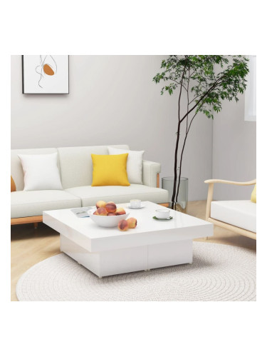 Sonata H Маса за кафе, бял гланц, 90x90x28 см, инженерно дърво