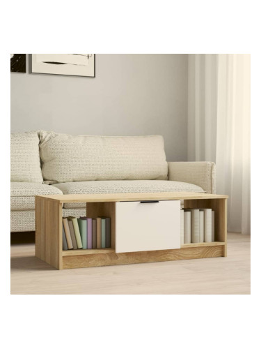 Sonata H Кафе маса, бяло и дъб сонома, 102x50x36 см, инженерно дърво