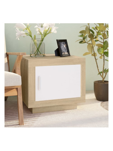 Sonata H Кафе маса, бяло и дъб сонома, 51x50x45 см, инженерно дърво