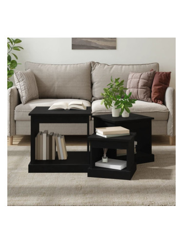 Sonata H Кафе маси, 3 бр, черни, инженерно дърво