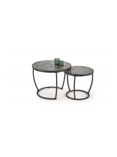 Комплект 2 маси INES кръгли зелен мрамор/черно