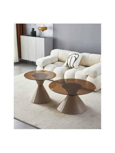 Комплект 2 маси REBECA кръгли каф.стъкло/шампанско