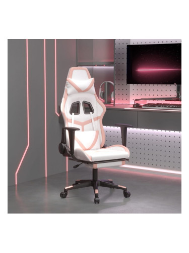 Sonata H Гейминг стол с опора за крака, Бял и Розов, изкуствена кожа