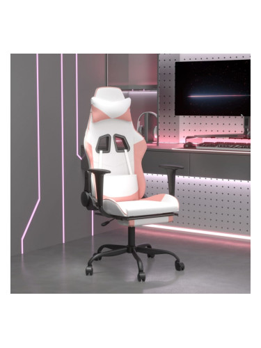 Sonata H Масажен гейминг стол с подложка бяло/розово изкуствена кожа