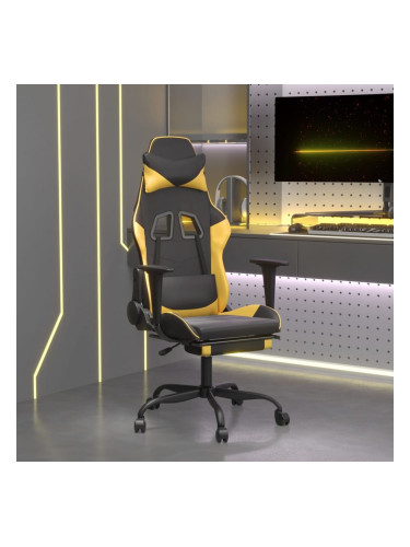 Sonata H Масажен гейминг стол с подложка черно/златисто изкуствена кожа