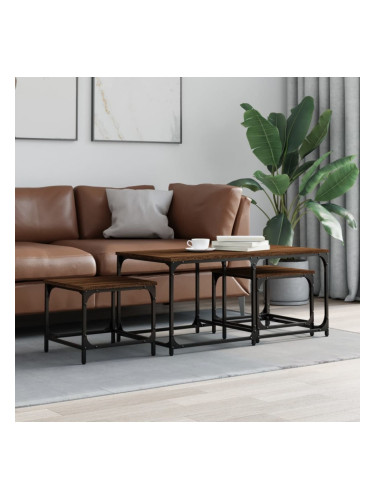 Sonata H Стифиращи кафе маси, 3 бр, кафяв дъб, инженерно дърво