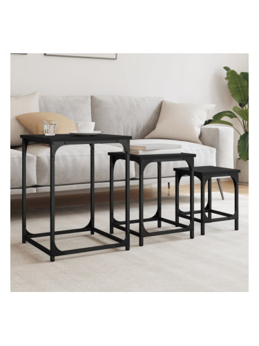 Sonata H Стифиращи кафе маси, 3 бр, черни, инженерно дърво
