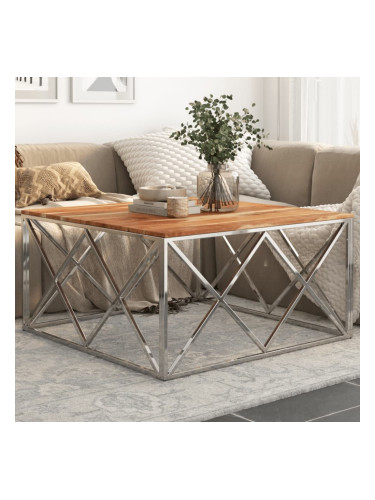 Sonata H Кафе маса, сребриста, неръждаема стомана и масив акациево дърво