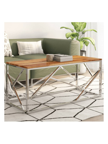 Sonata H Кафе маса, сребриста, неръждаема стомана и масив акациево дърво