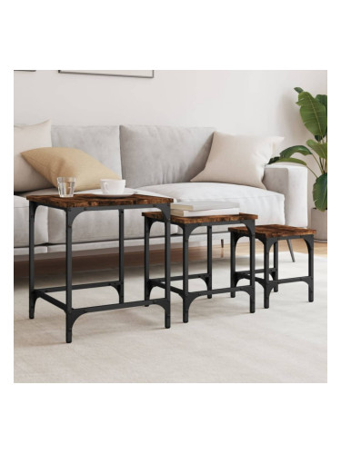 Sonata H Стифиращи кафе маси, 3 бр, опушен дъб, инженерно дърво