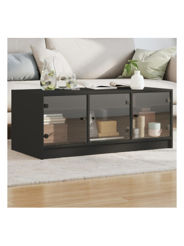 Sonata H Маса за кафе със стъклени врати, черна, 102x50x42 см