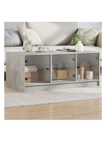 Sonata H Маса за кафе със стъклени врати, бетонно сива, 102x50x42 см