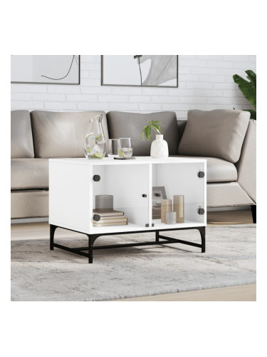 Sonata H Маса за кафе със стъклени врати, бял, 68,5x50x50 см