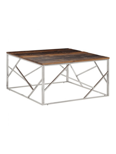 Sonata H Кафе маса, сребриста, неръждаема стомана и дърво траверси масив