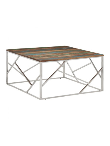 Sonata H Кафе маса, сребриста, инокс и регенерирано дърво масив