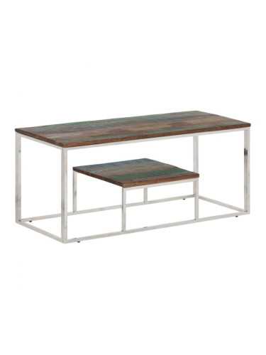 Sonata H Кафе маса, сребриста, инокс и регенерирано дърво масив