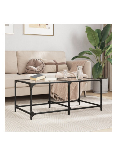 Sonata H Маса за кафе с прозрачен стъклен плот 98,5x50x40 см стомана