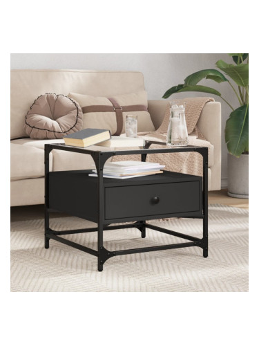 Sonata H Маса за кафе със стъклен плот, черна, 50x50x45 см, стомана