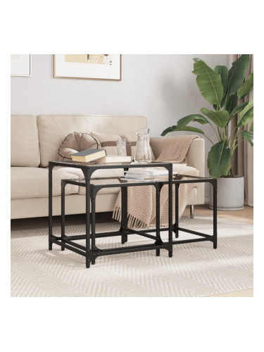 Sonata H Стифиращи кафе маси, 2 бр, с прозрачен стъклен плот, стомана