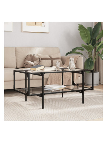 Sonata H Маса за кафе с прозрачен стъклен плот 98,5x50x45 см стомана