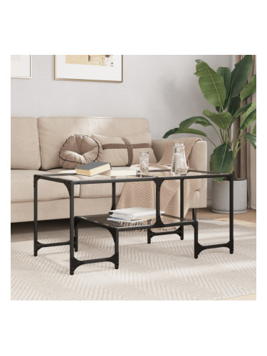 Sonata H Маса за кафе с прозрачен стъклен плот 98,5x50x45 см стомана