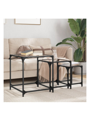 Sonata H Стифиращи кафе маси, 3 бр, с прозрачен стъклен плот, стомана