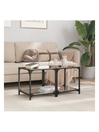 Sonata H Маси за кафе с черен стъклен плот 2 бр 40x40x40 см стомана