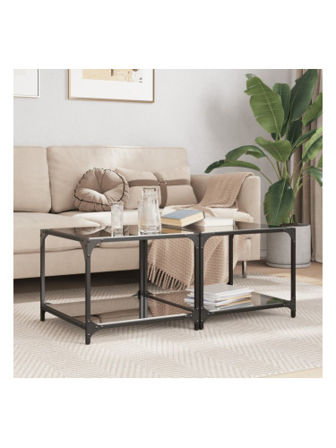 Sonata H Маси за кафе с черен стъклен плот 2 бр 50x50x40 см стомана