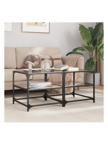 Sonata H Маси за кафе с черен стъклен плот 2 бр 50x50x45 см стомана